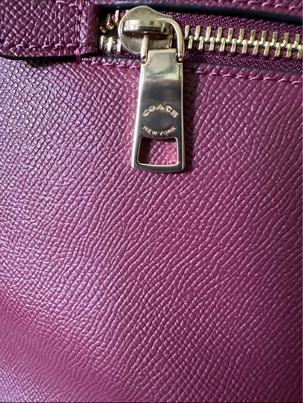 Coach Burgundy Saffiano Leather Tote with Gold Hardware - Picture 6 of 6